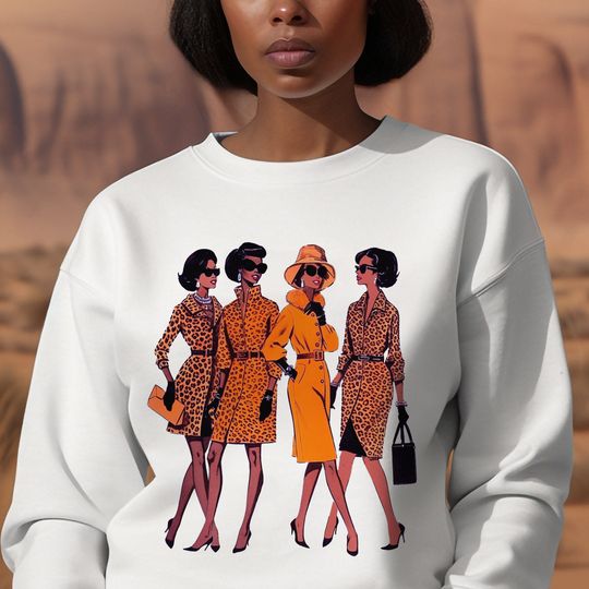 Animal Prints Sweatshirt - African American - Black Woman Fashion Illustration - Retro Ladies - Adult Unisex - Afrocentric Top - Wild Safari