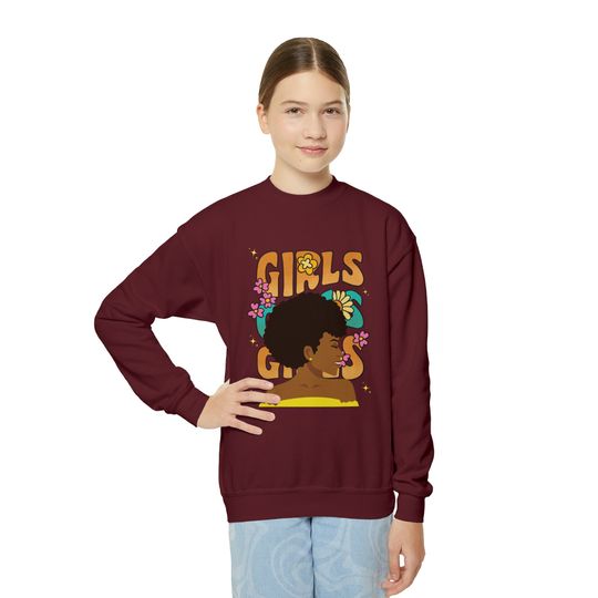 Girls Girls Youth Crewneck Sweatshirt - Girl Empowerment Youth Sweatshirt - Black Girl Magic Youth Sweatshirt - Melanin Barbie Sweatshirt
