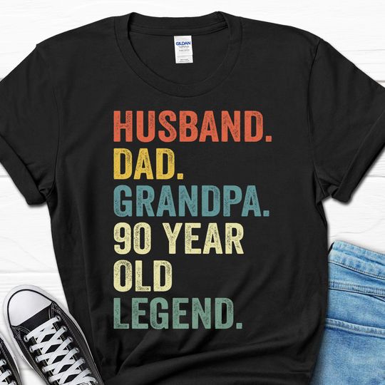 Husband Dad Grandpa 90 Year Old Legend Shirt, 90th Birthday Gift for Men, 90th Birthday Tee for Him, 90 Birthday Grandpa Gift