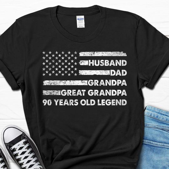 Husband Dad Grandpa Great Grandpa 90 Year Old Legend Men's Shirt, Born In 1934 Grandpa Gift For Him, 90th Birthday Party T-Shirt For Men