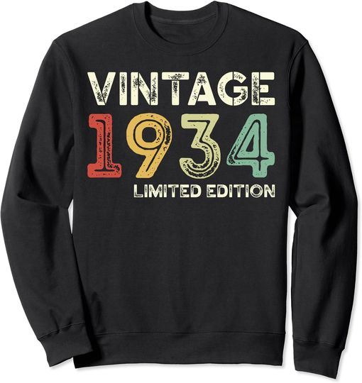 Vintage 90 Birthday Decorations Men 90th BDay 1934 Birthday Sweatshirt