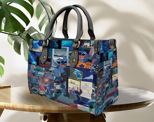 Blue Stitch Leather Handbag, Gift for women, Gift for mom
