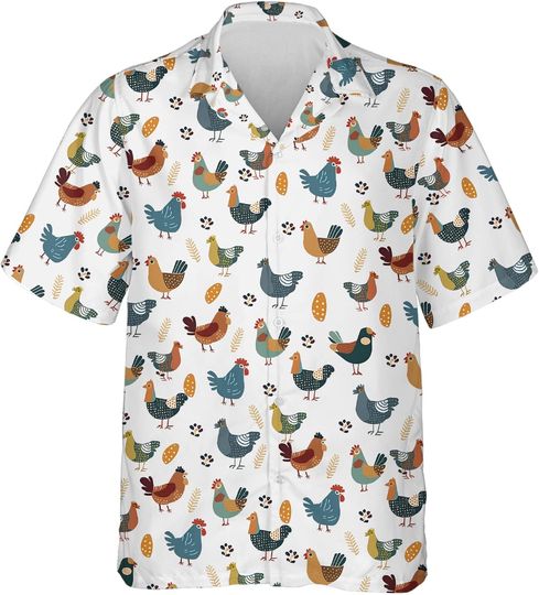 Rooster Hawaiian Shirt for Men - Women Chicken Short Sleeve Button Up Shirt Mens Hawaiian Shirts