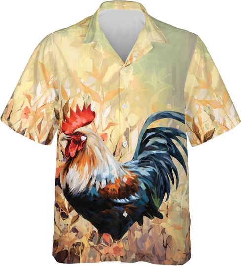 Funny Chicken Hawaiian Shirt for Men - Women Tropical Short Sleeve Button Up Shirt Mens Hawaiian Shirts