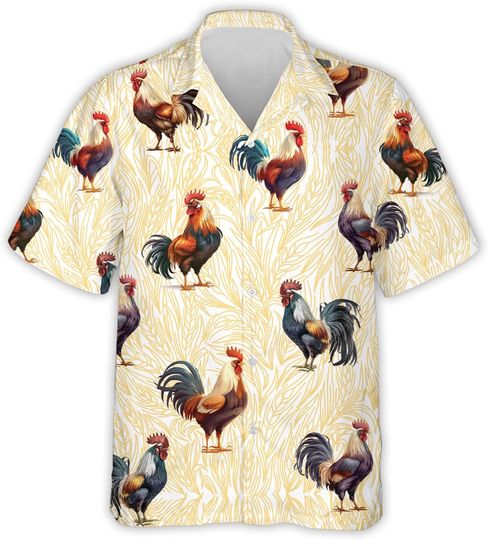 Rooster Farm Hawaiian Shirts for Men - Chicken Button Down Mens Hawaiian Shirts Short Sleeve Luau Beach Shirt