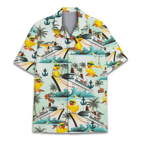 Tropical Duck Hawaiian Shirts for Men Women, Aloha Summer Beach Animal Shirt Button Down Short Sleeves Hawaiian, Duck Lovers Shirt