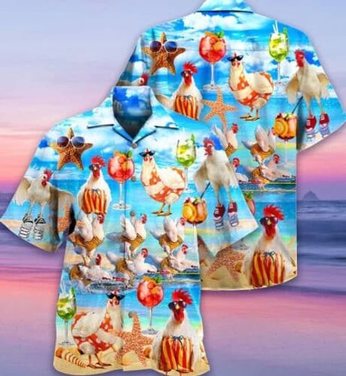 Chicken On The Beach Love Summer Hawaiin Shirt, Hawaii Holiday Beach Shirt, Hawaiian Beach Shirt, Summer Vacation Hawaii Shirt