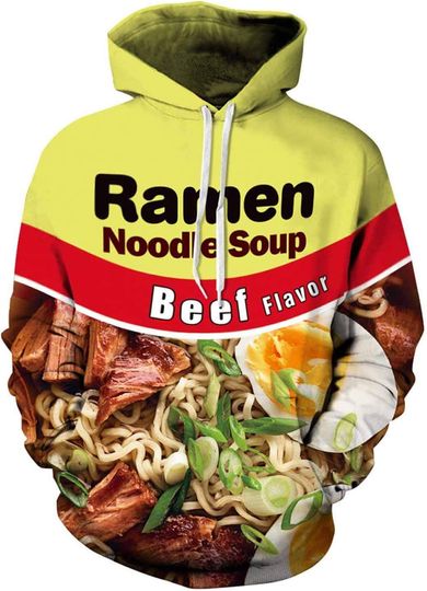 Keasmto 3D Ramen Chicken Noodle Soup Hoodie Beef Sweatshirt For Men Women Cotton Cute