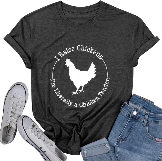 Chicken Shirts Women I Raise Chickens Shirt Cute Chicken Mom T-Shirt Chicken Lovers Tee Farm Country Casual Short Sleeve Tops