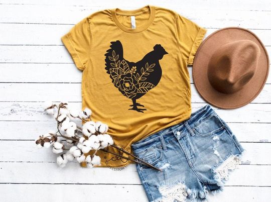 Floral Chicken Shirt - Chicken Shirt - Farm Shirt - Chicken Lover Shirt - Women's Chicken Shirt - Farm Tees