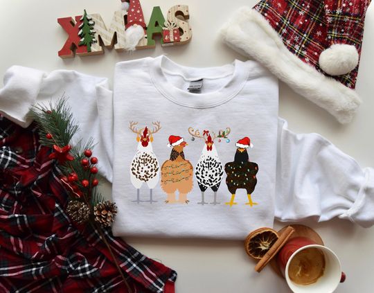 Christmas Chickens Sweatshirt, Funny Chickens Sweater, Funny Animal Shirt, Cute Farmer Shirt, Christmas Country Shirt, Farm Gift for Women