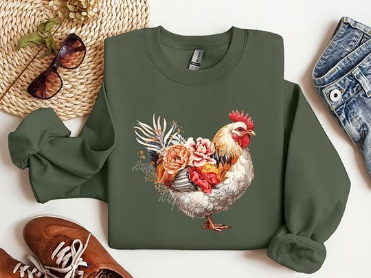 Chicken Sweatshirt, Love Chickens Tee, Chicken Gifts, Womens Aesthetic Crewneck, Farm Sweatshirt , Animal Sweatshirt, Animal Shirt,Farm Tee