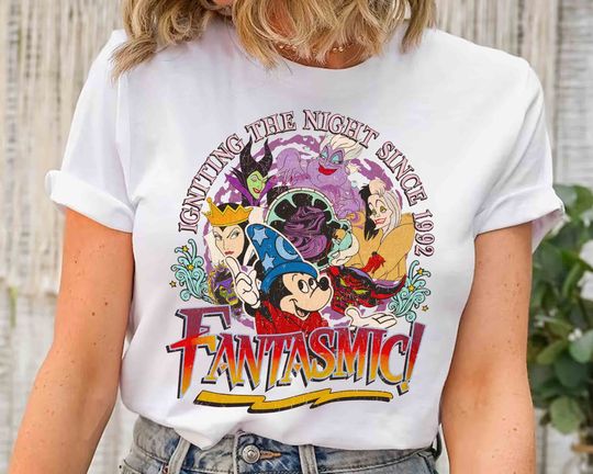 Igniting the Night Since 1992 Mickey Fantasia and Disney Villains T-shirt, Mickey Sorcerer Tee, Fantasmic Show Disneyland Park 2024 Trip