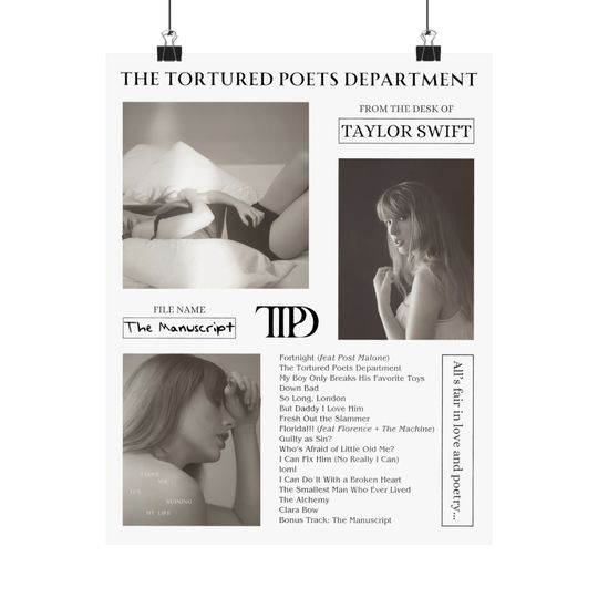 Tortured Poets Department Matte Poster, TPD Taylor