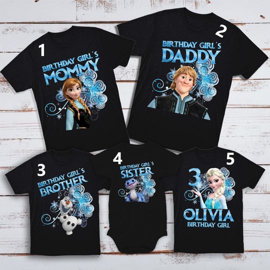 Personalized Ice Princess Birthday Family Matching Shirts, Winter Animated Character Custom Shirt, Princess Birthday Girl Theme Party Outfit