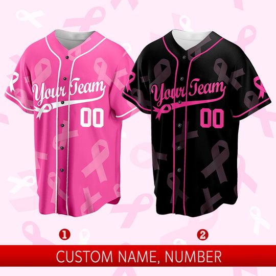 Pink Ribbon Baseball Jersey, Custom Team Name And Number Baseball Jersey