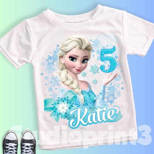 Princess Birthday T Shirt, Elsa Olaf theme Party, Frozen Personalized shirt for kids, Gift Birthday Shirt, family tees Custom