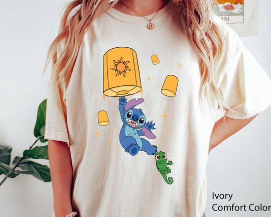 Floating Lanterns Stitch With Pascal Shirt, Disney Rapunzel Princess Tangled T-shirt