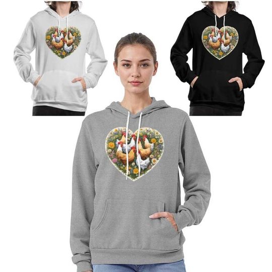 Chickens and Wildflowers Pullover Fleece Hoodie