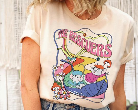 Disney Vintage The Rescuers Bernard Bianca Mouse Leaf Boat Shirt