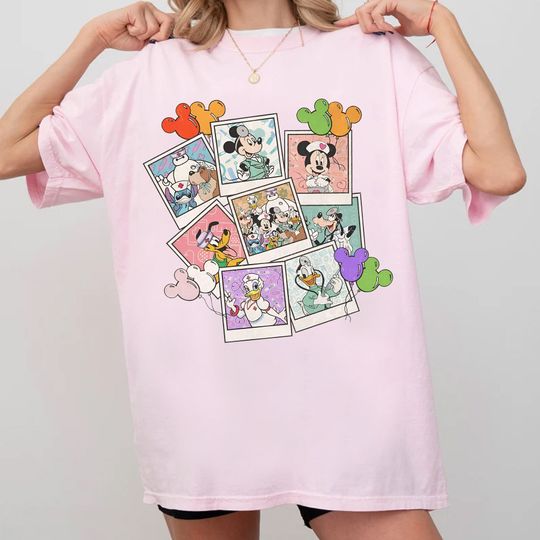 Disney Nurse Characters Photos T-shirt, Mickey Minnie Stitch Dog Baymax Nurse Tee