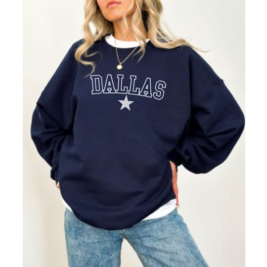 Embroidered Dallas Sweatshirt, Embroidered Texas Sweatshirt, Dallas Crewneck, Dallas Football, Dallas Hockey, Embroidered Dallas Crewneck