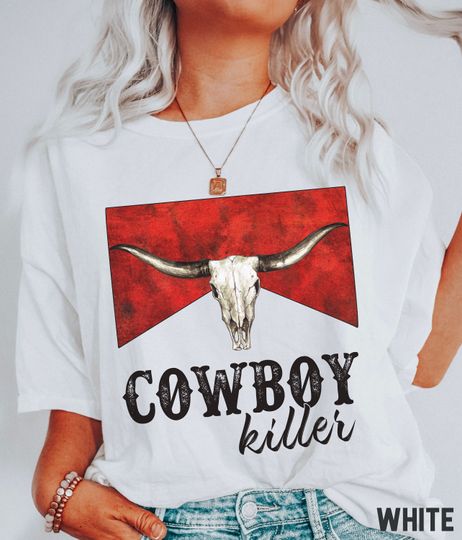 Cowboy Killer Shirt, Vintage Inspired Bullskull T-Shirt, Comfort Colors, Western Graphic Tee, Bull Skull, Western American Rodeo Tshirt