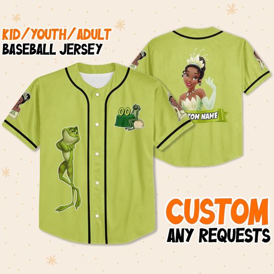 Personalized Disney Tiana Green Black Baseball Jersey