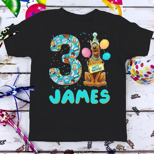 Scooby Doo Birthday T-Shirt, Funny Dog Cartoon Custom Personalized Boy Girl Birthday Shirt, Kids Toddler Birthday Gift For Son Daughter