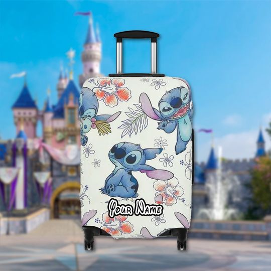 Custom Blue Dog With Flowers , Series Movie Suitcase Cover, Cartoon Protector, Dog Vacation Bag Wrap, Magic World Trip