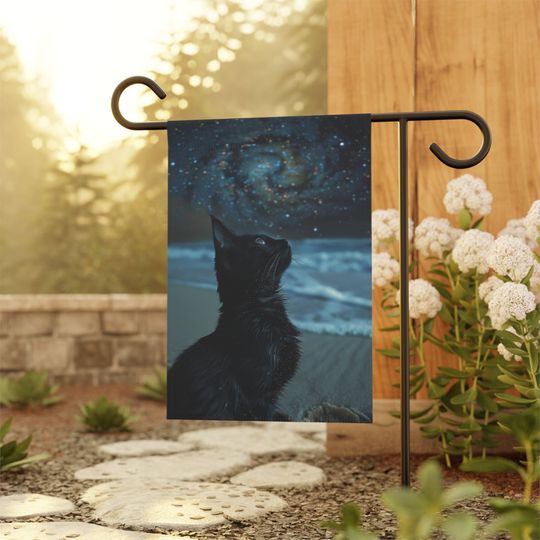 Unique Small Garden Flag Artistic Black Cat Painting, Outdoor decor, Cat flag, Lawn Flag, House Flag, Cat Lover Gift