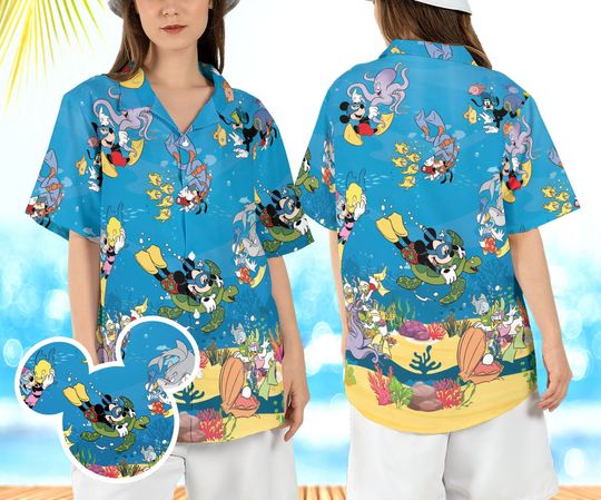 Mickey and Friends Dive Hawaiian Shirt, Mickey Under the Sea Hawaii Shirt