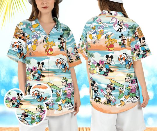 Mickey and Friends Surfing Hawaiian Shirt, Cartoon Mouse Friends Hawaii Shirt