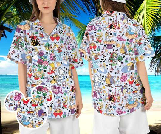 Alice in Wonderland Hawaiian Shirt, Cheshire Cat Mas Hatter Hawaii Shirt