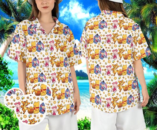 Winnie the Pooh Hawaiian Shirt, Pooh and Friends Floral Hawaii Shirt