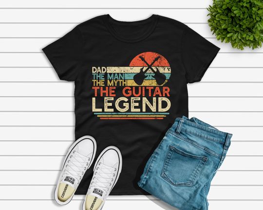 Dad The Man The Myth The Guitar Legend Shirt Men, Vintage Guitarist Dad T-shirt, Father's Day Gift for Electric Guitar Player Unisex Tee