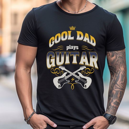 Cool Dad Plays Guitar T-Shirt - Vintage Graphic Design with Crossed Guitars, Musician Dad Shirt, Guitar Father Gift, Father's Day gift