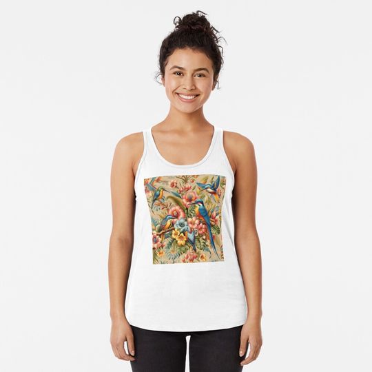 Tropical Fest with birds Racerback Tank Top