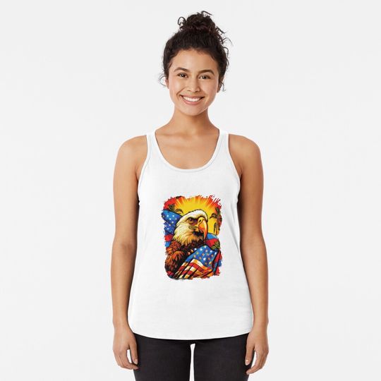 Tropical Parrot with American Flag Racerback Tank Top