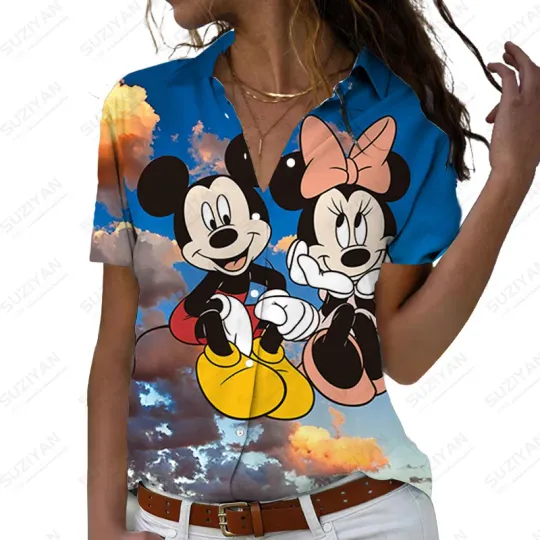 Disney Lovely Mickey and Minnie Hawaiian Shirt, Disney Aloha Shirt, Disney Summer Button Shirt
