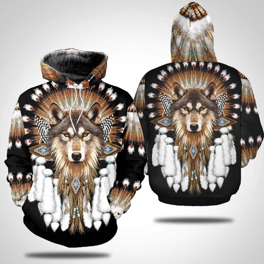 Collection Native American Wolf Limited Hoodie, Animal Gift, Wolf Gift