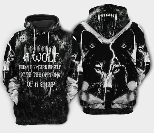 Unisex Wolf With The Opinions Of A Sheep Hoodie, Animal Gift, Wolf Gift