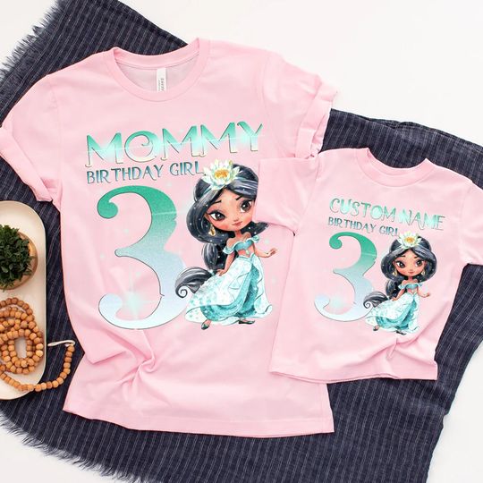 Baby Jasmine Birthday Girl Shirt, Mom and Daughter Shirt, Cute Jasmine Princess Shirt, Princess Kid Gift Shirt, Custom Birthday Shirt.