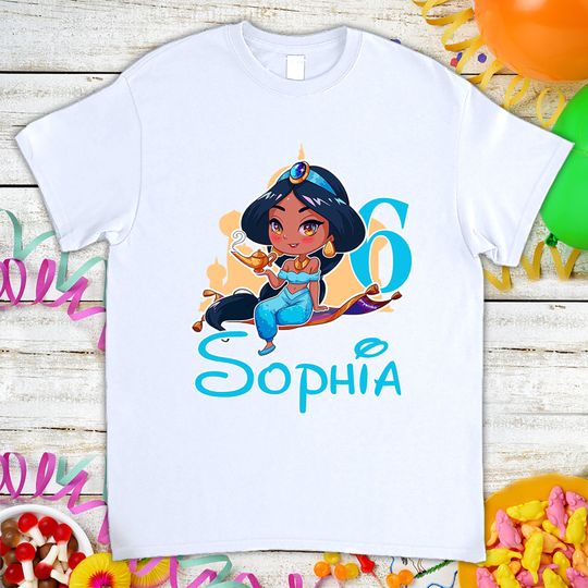 Disney Princess Jasmine Birthday Shirt, Disney Trip Personalized Custom Name Family Birthday Gift T-shirt For Kids Boys Girls Tee TShirt