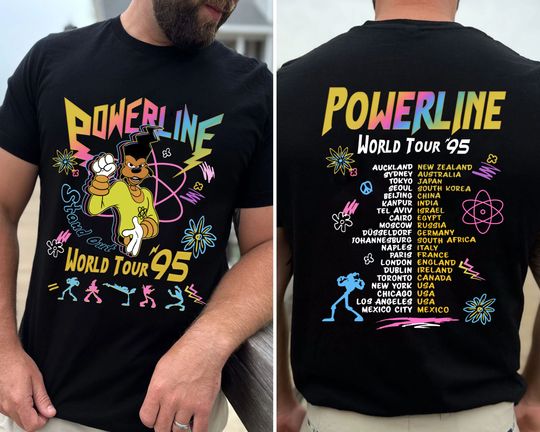 Retro Powerline Stand Out World Tour 95  T-shirt, A Goofy Movie Disney Front And Back Shirt, Disneyland Family Trip