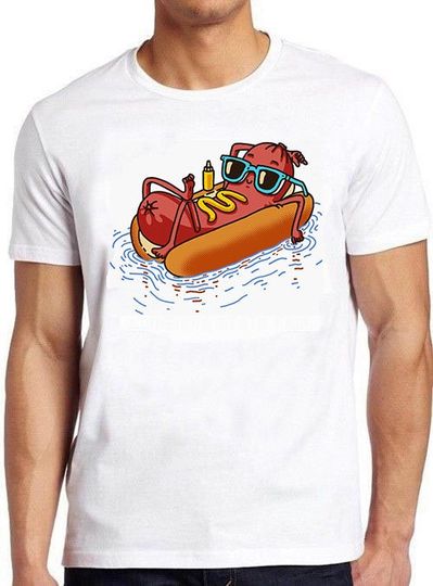 Hot Dog Summer Holiday Vacation Swimming Pool Funny Meme Gift Tee