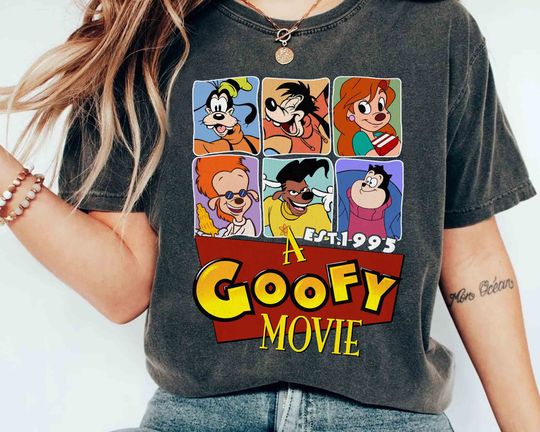 Disney A Goofy Movie Est 1995 Characters Group Shot Retro Shirt, Max Roxanne Powerline Tee, WDW Magic Kingdom Family Vacation Holiday Gift