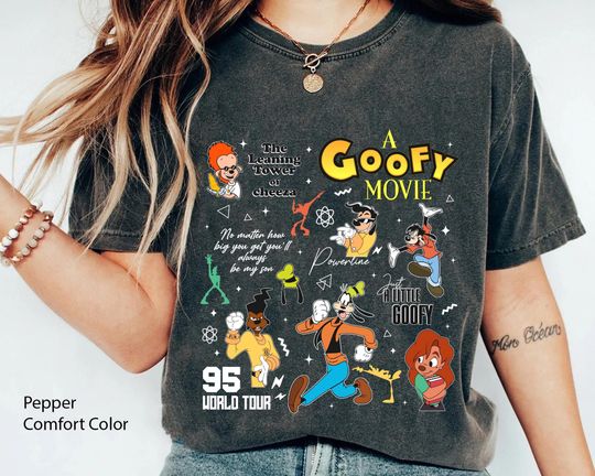 Retro Disney A Goofy Movie Characters T-shirt, Powerline World Tour 95 Shirt, Roxanne And Max, Disneyland Family Trip Outfits
