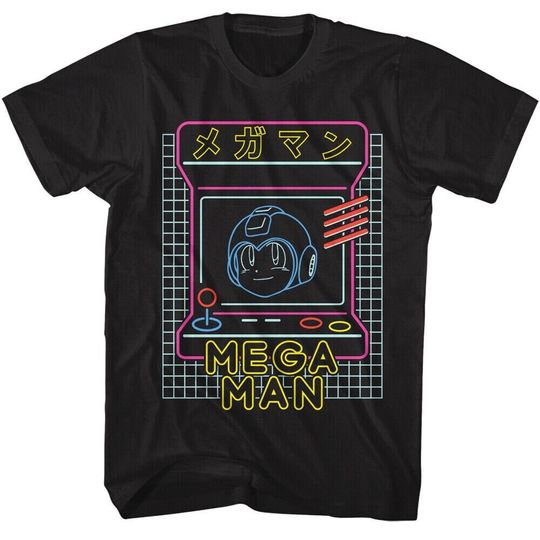 Megaman Men's Shirt Neon Arcade Japanese Rokkuman Chibi Tees