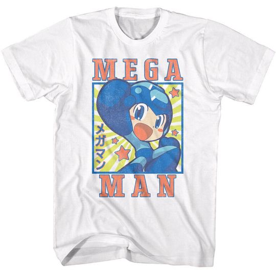 Mega Man Starburst Chibi Men's T-Shirt Japanese Character Rokkuman Capcom Video Game Merch Vintage Style Gamer Lover T-Shirt